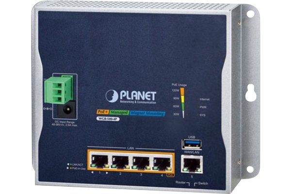 PLANET WGR-500-4P Routeur 4P Gigabit PoE+ Industriel plat
